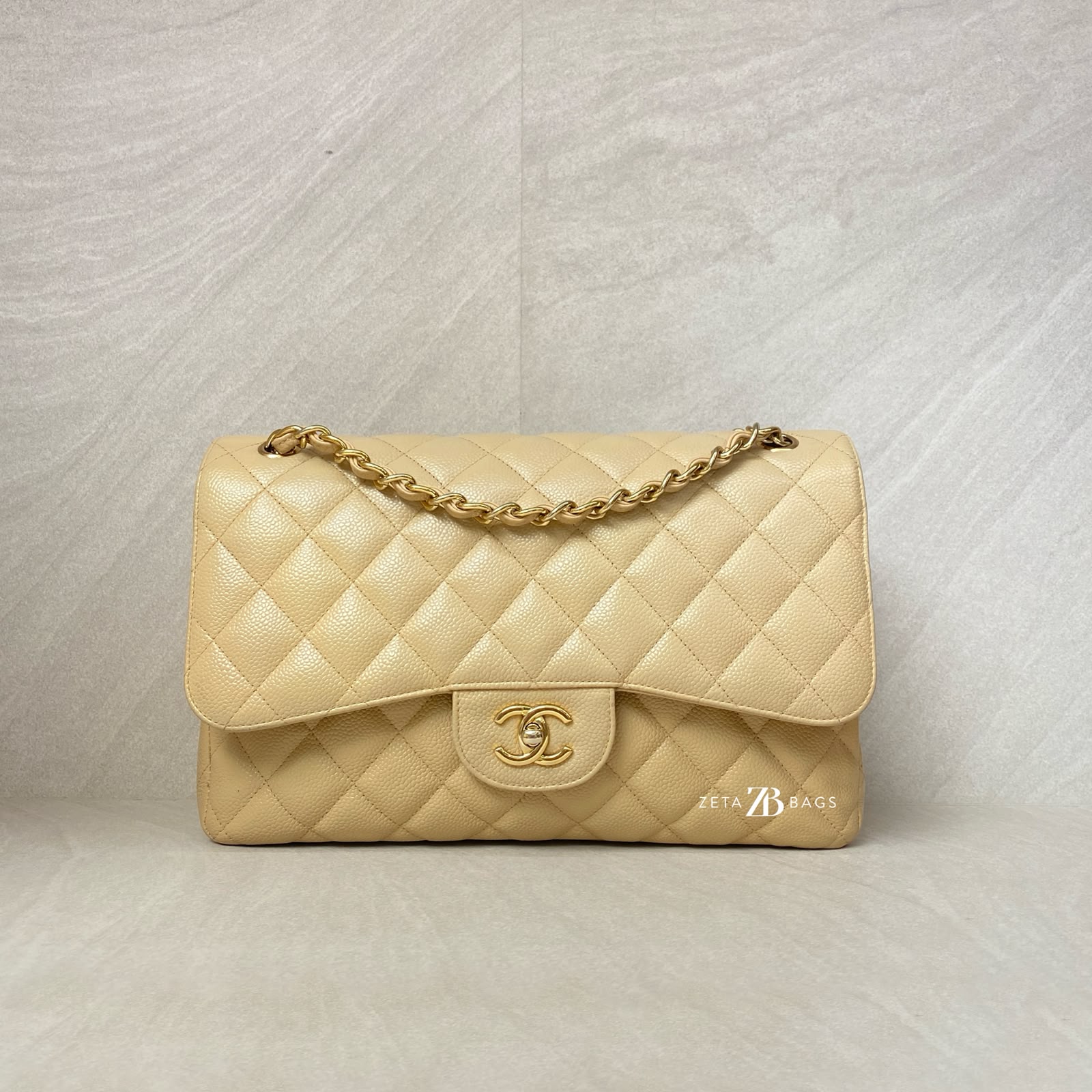 Chanel Jumbo Classic Double Flap Caviar Beige GHW