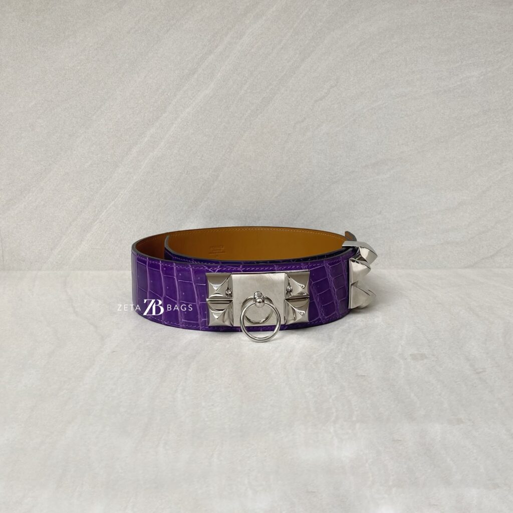 Hermes Collier De Chien Belt Croco Ultraviolet PHW