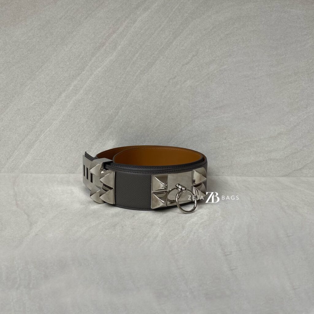Hermes Collier De Chein Belt Gris Tourterelle PHW