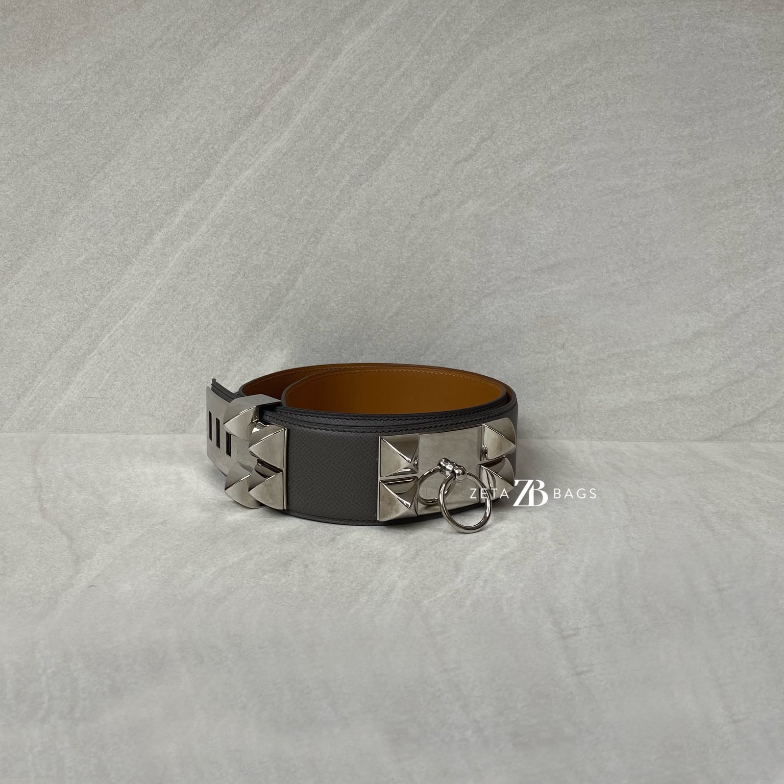 Hermes Collier De Chein Belt Gris Tourterelle PHW