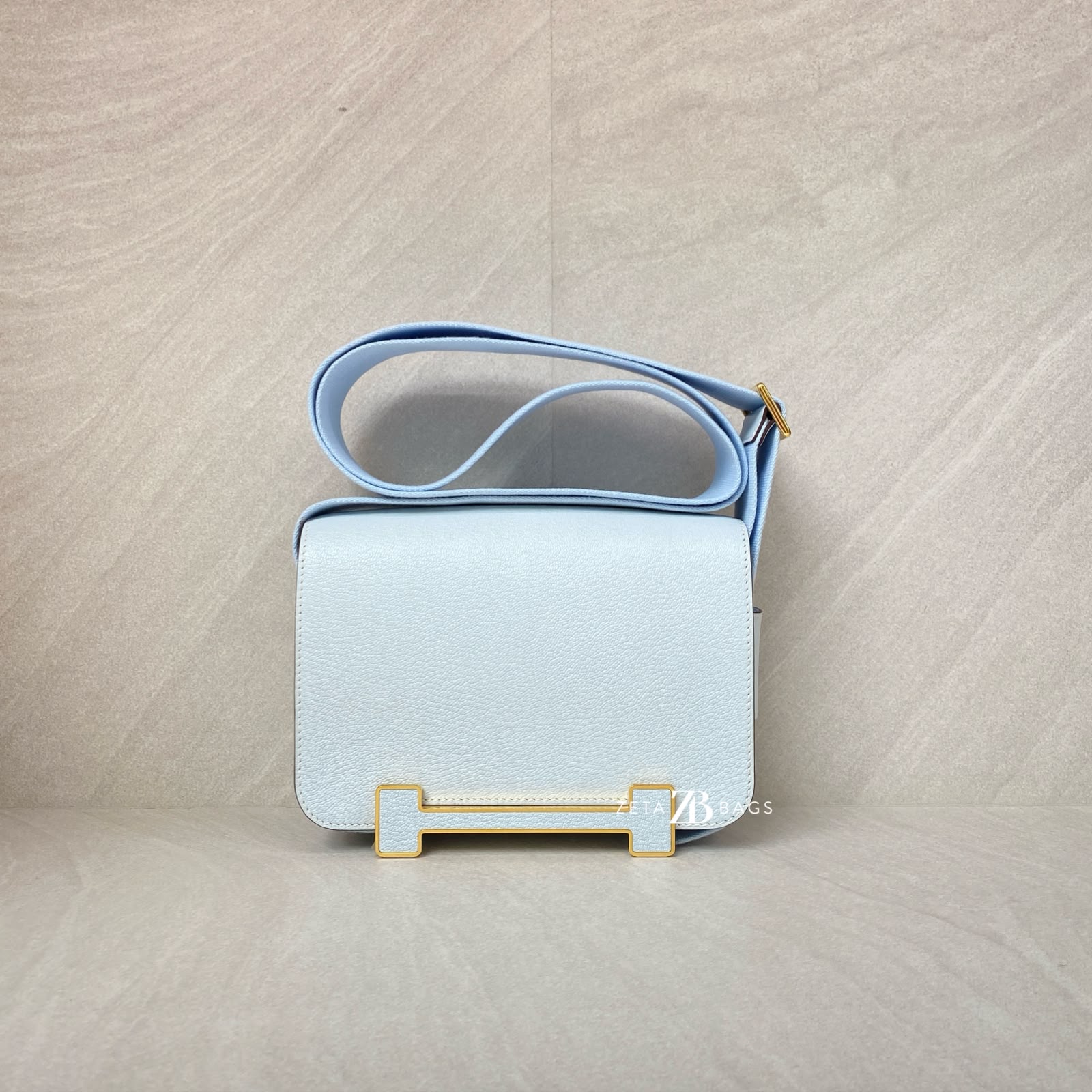 Hermes Geta Chevre Bleu Brume GHW