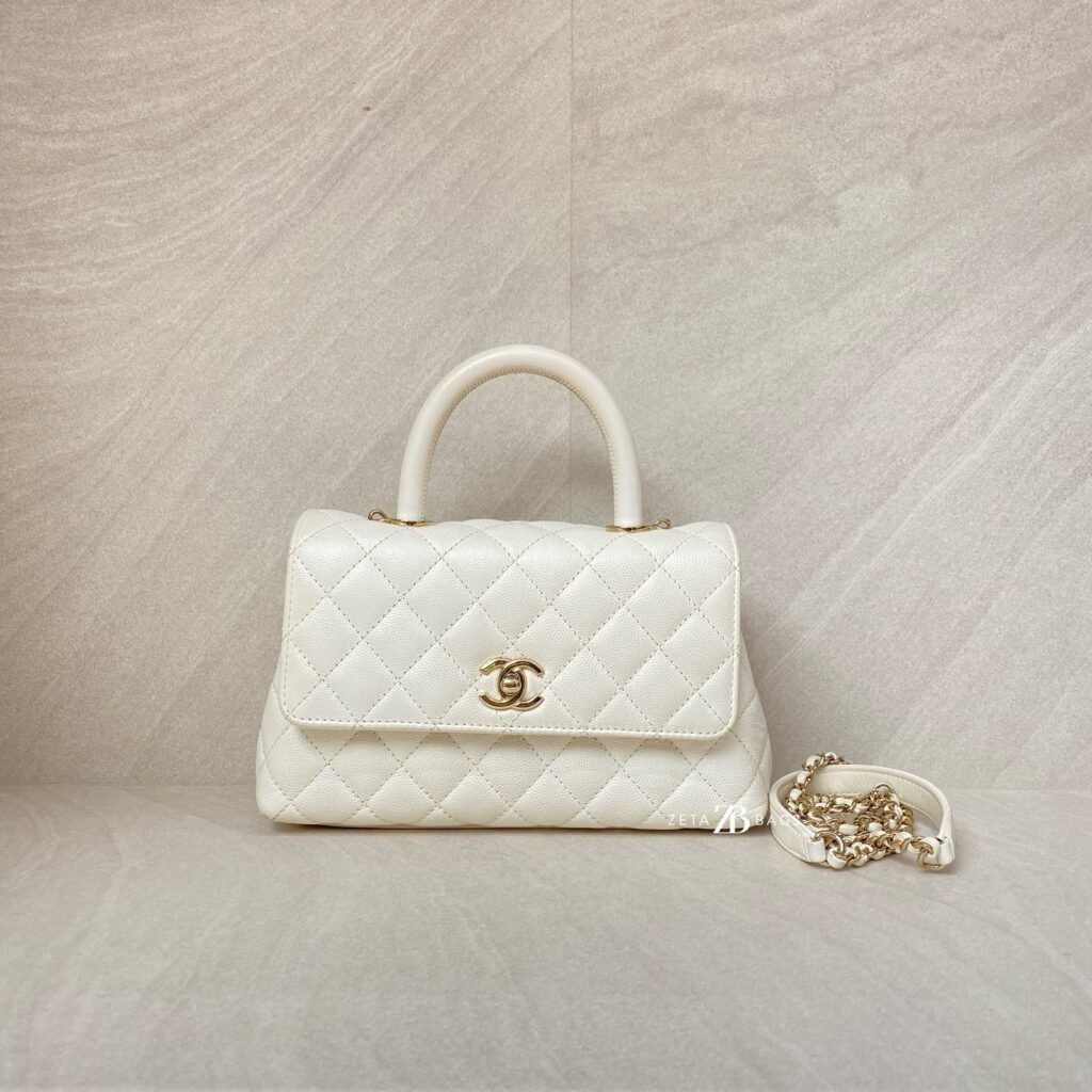 Chanel Small Coco Handle Caviar White LGHW