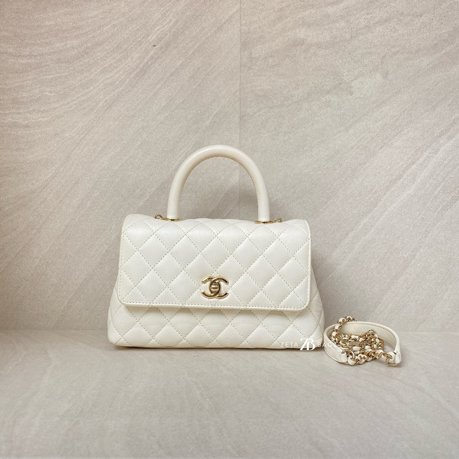 Chanel Small Coco Handle Caviar White LGHW