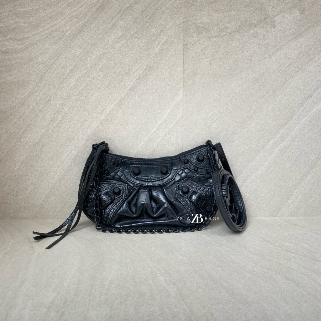 Balenciaga Le Cagole Mini Embossed Croco Black