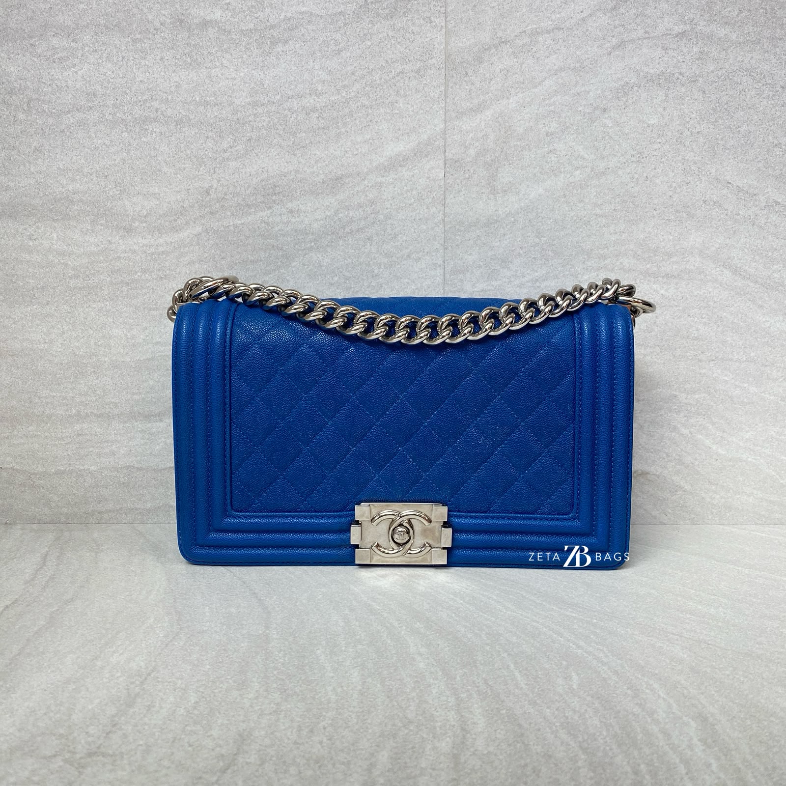 Chanel Boy Medium 25 Blue Caviar SHW