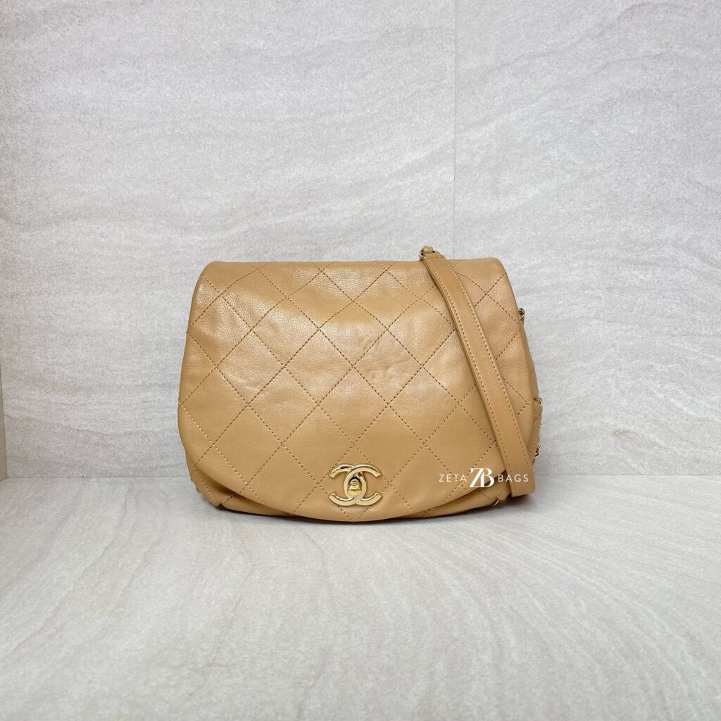 Chanel Round Chain Flap Camel Brown GHW