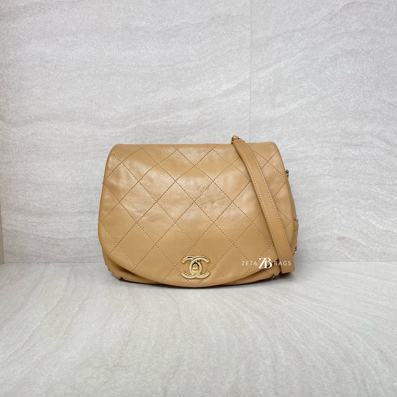 Chanel Round Chain Flap Camel Brown GHW