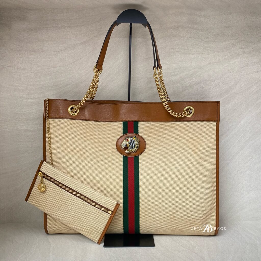 Gucci Rajah Tote Bah Canvas Beige Brown GHW