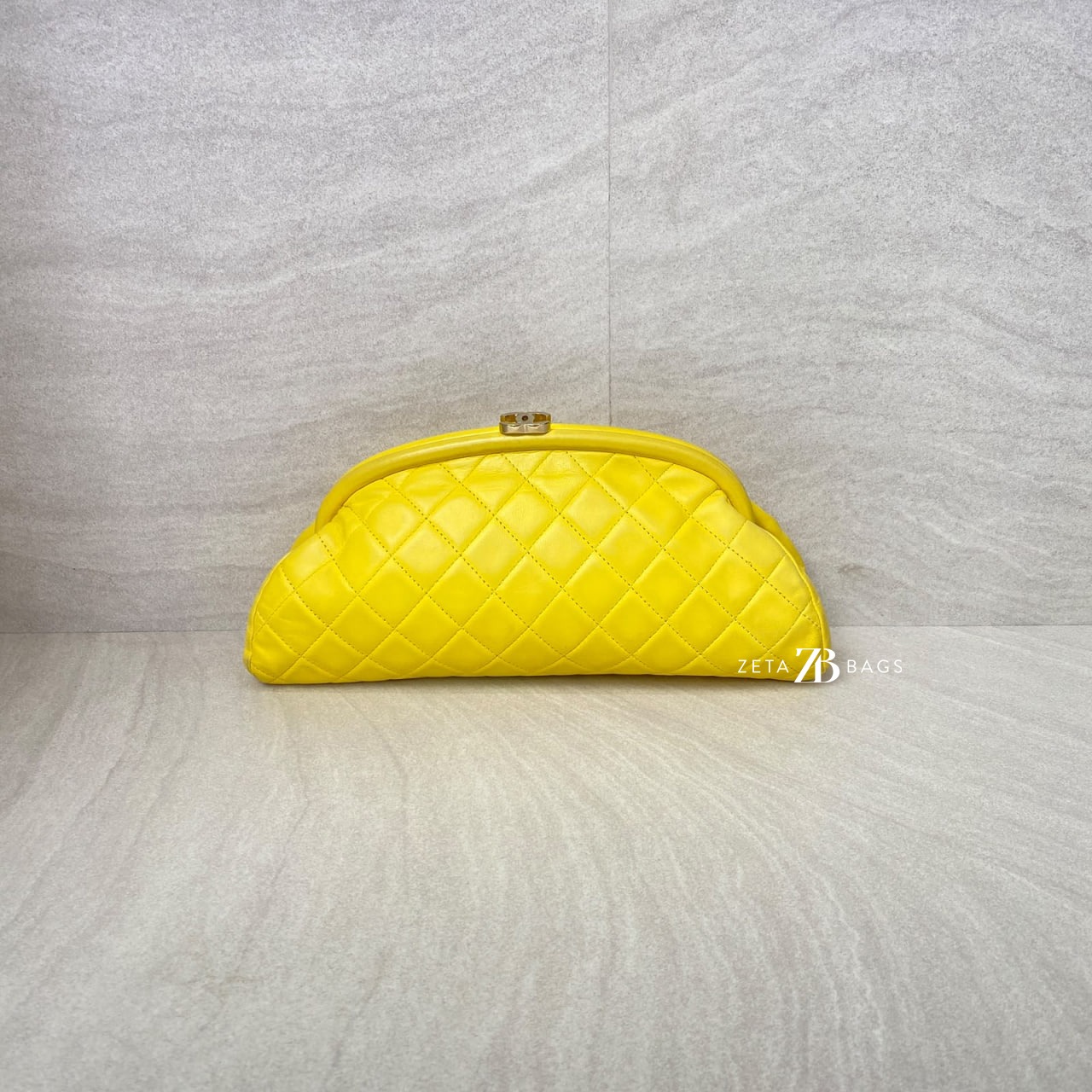 Chanel Timeless Clutch Lambskin Yellow GHW