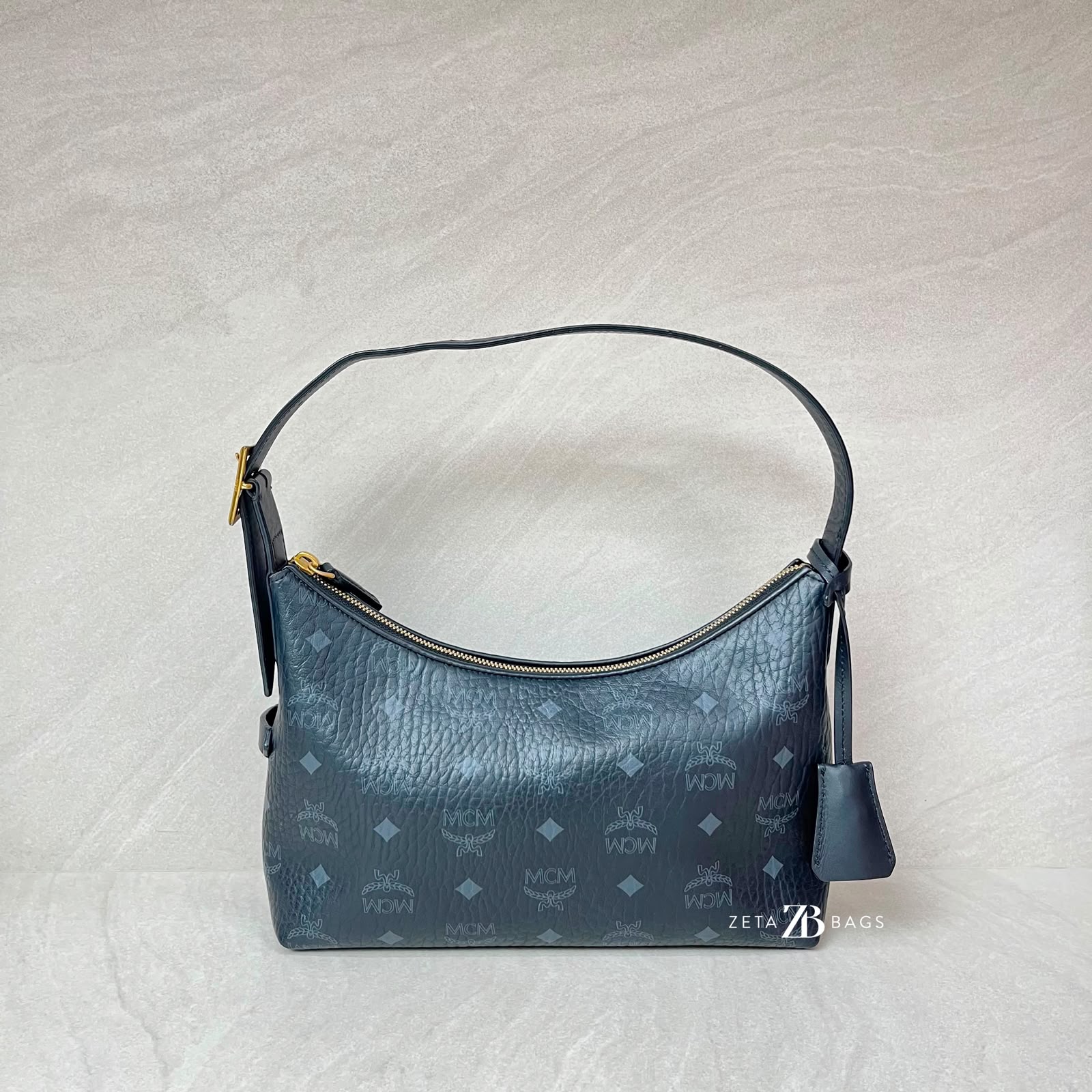 MCM Aren Visetos Hobo Bag Black GHW