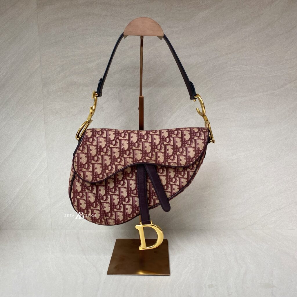 Dior Saddle Medium Oblique Canvas Maroon GHW