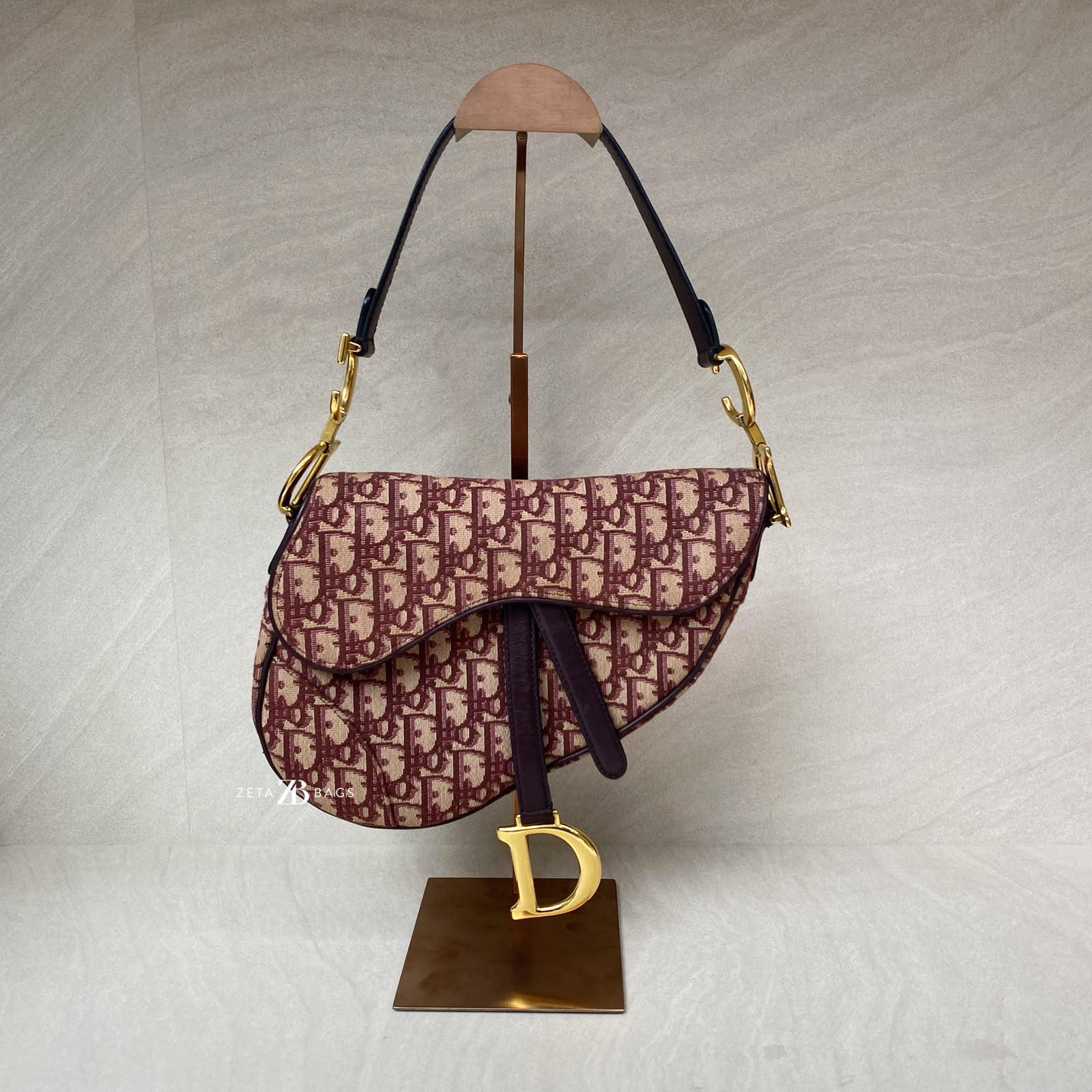 Dior Saddle Medium Oblique Canvas Maroon GHW