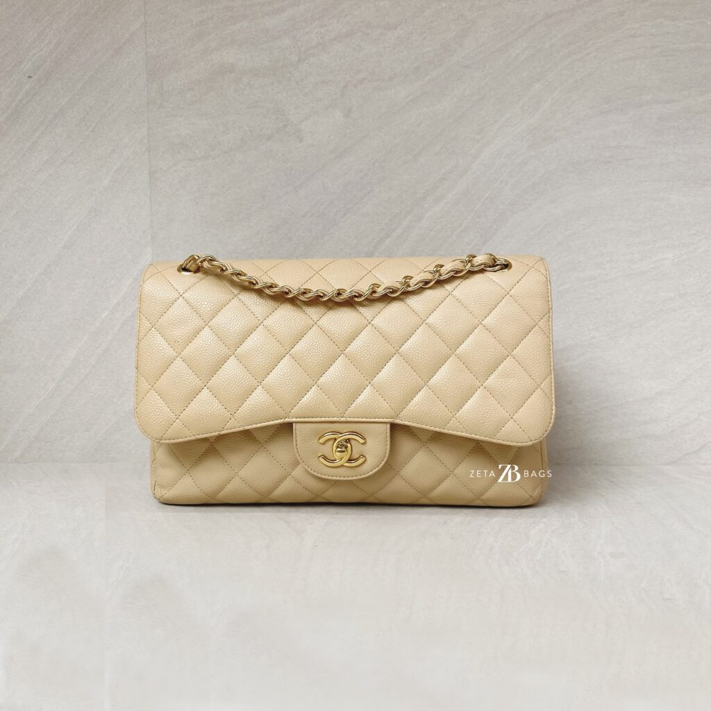 Chanel Classic Jumbo D FLap Caviar Beige GHW