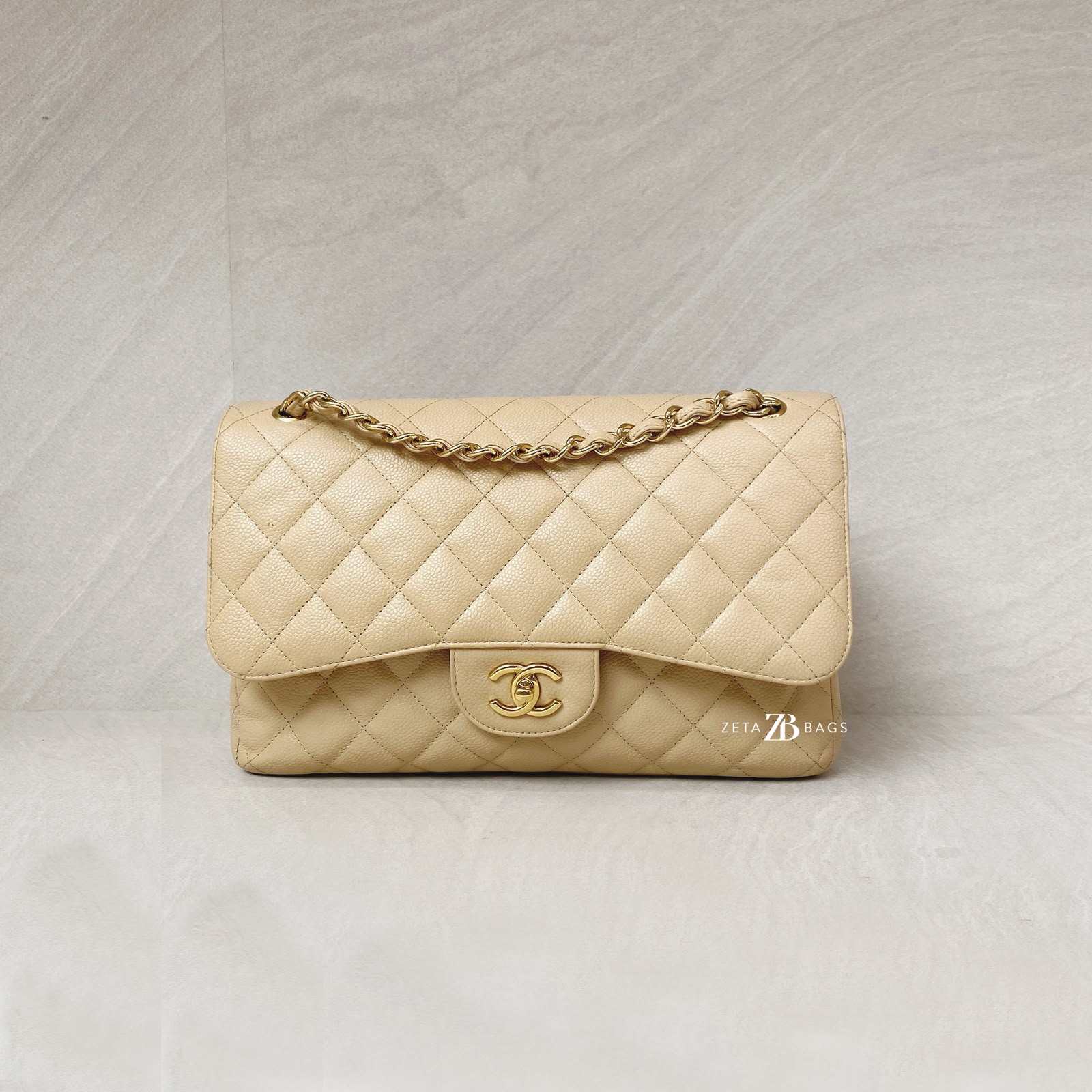 Chanel Classic Jumbo D FLap Caviar Beige GHW