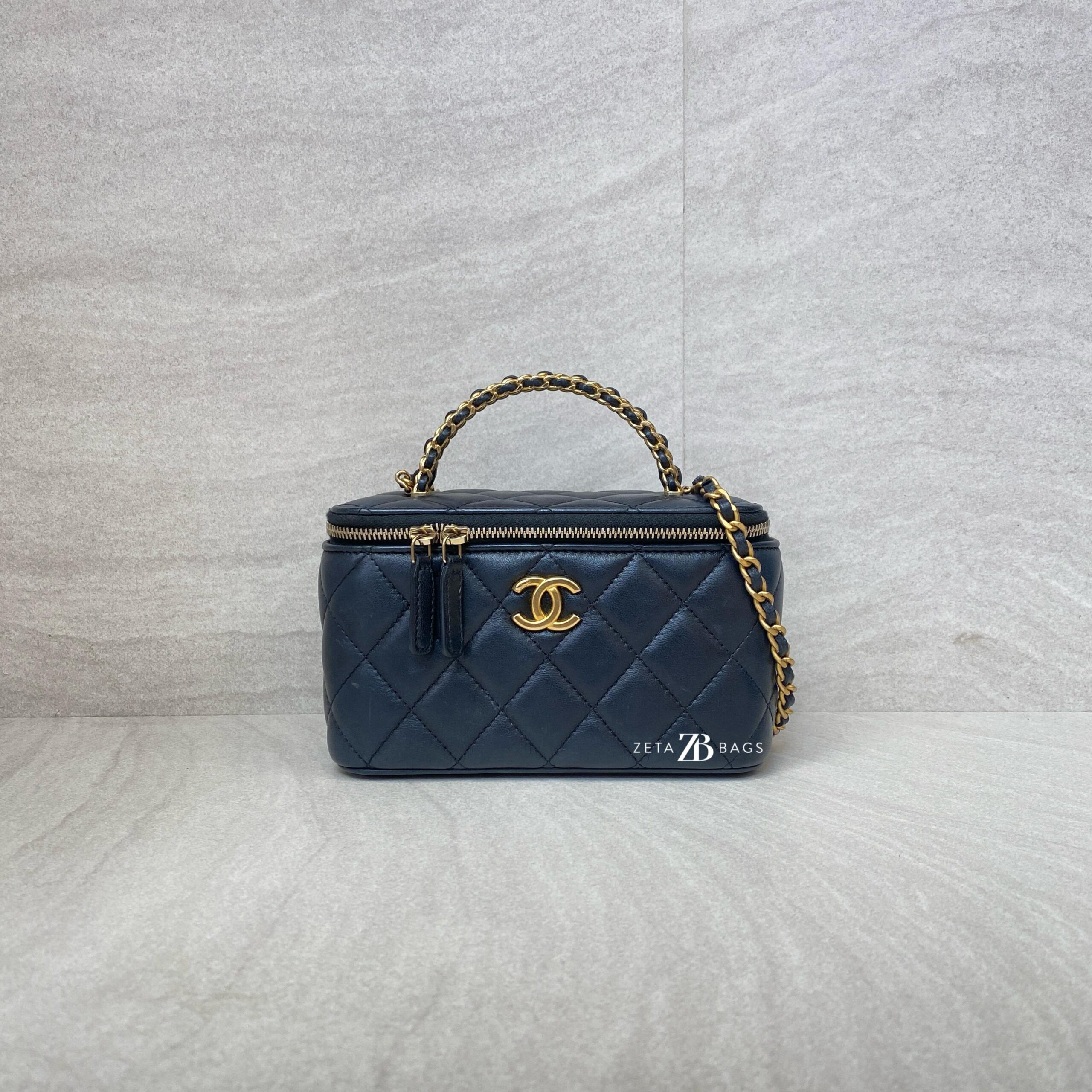 Chanel Vanity Top Handle With Lambskin Black GHW