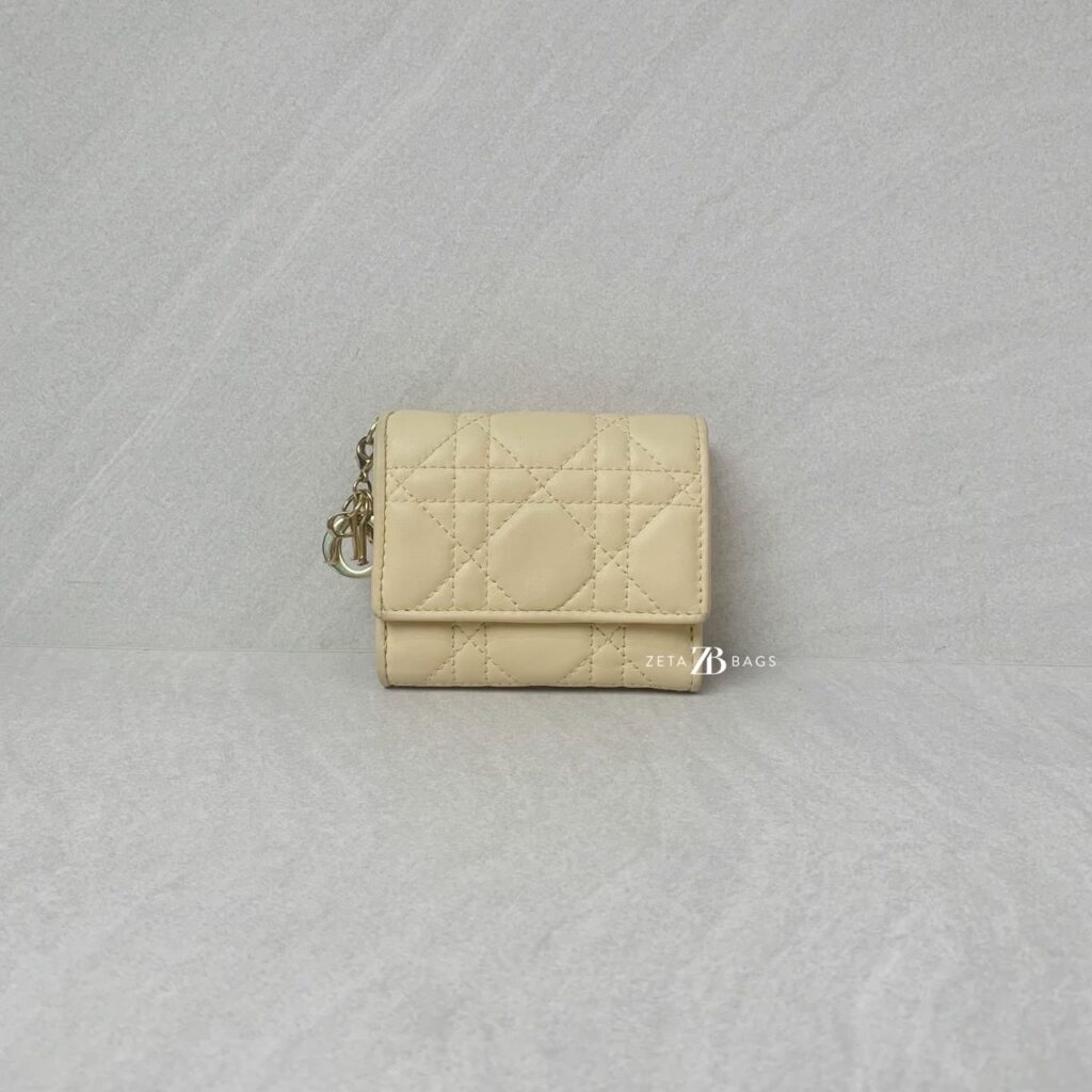 Dior Lady D Lotus Trifold Lambskin Pastel Yellow GHW