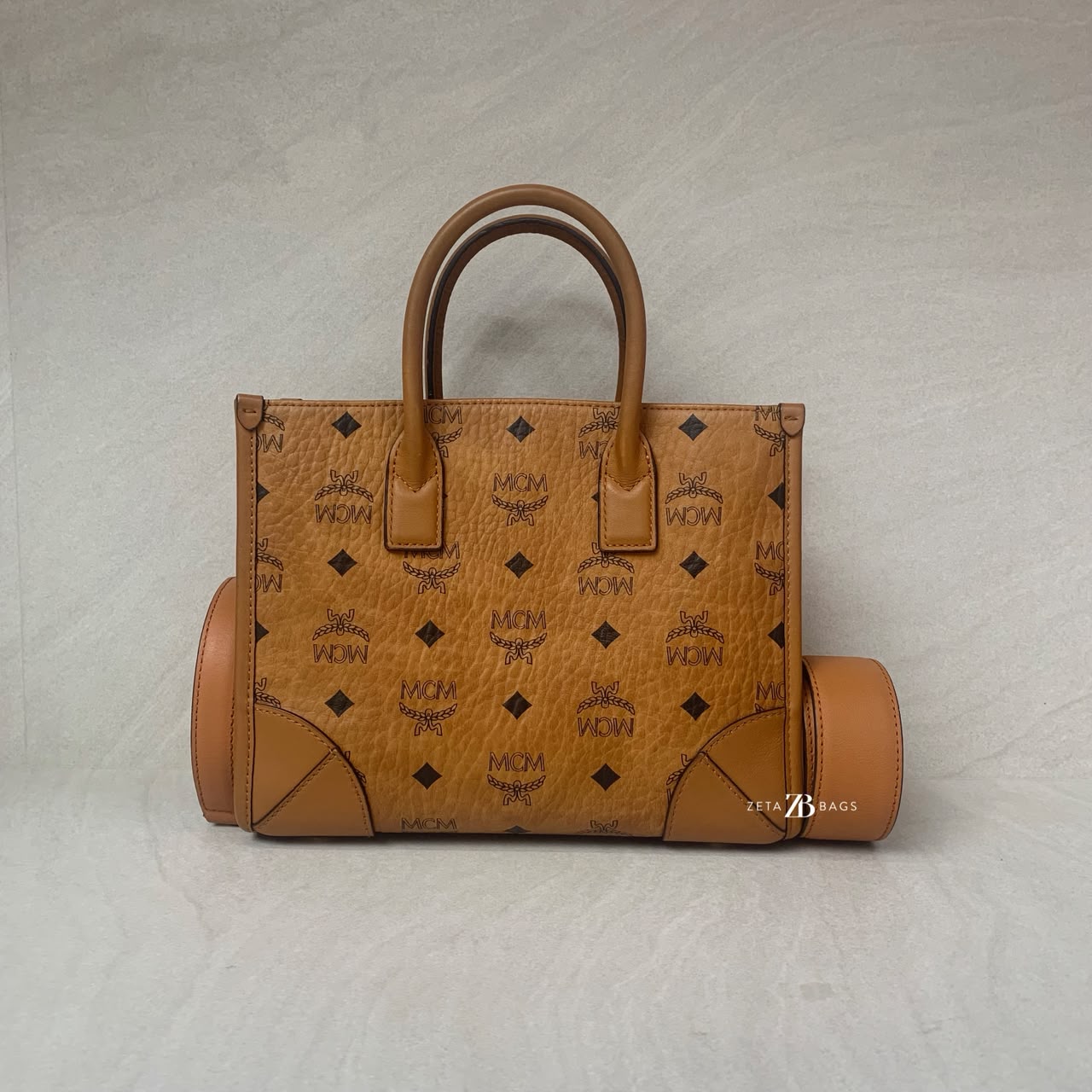 MCM Munchel Small Tote Visetos Canvas Cognac