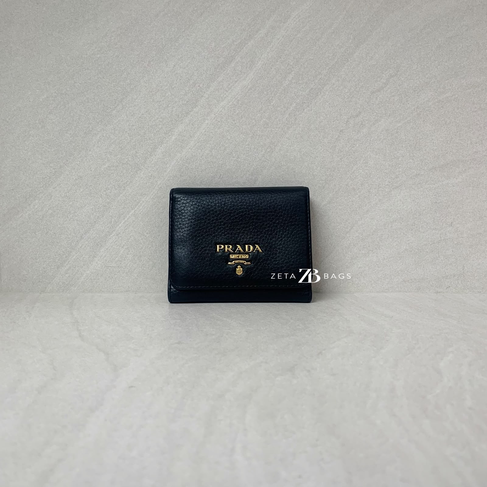 Prada Trifold Wallet Black GHW