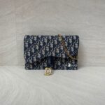 Dior Saddle Wallet On Chain Canvas Blue Oblique GHW
