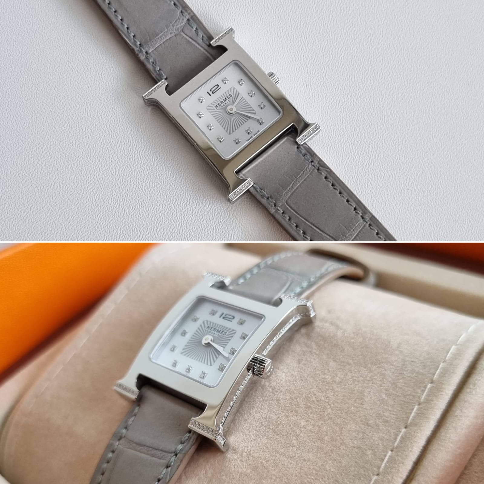 Hermes Hour PM Diamond Croco Complete Set