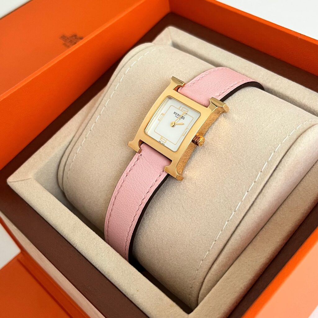 Hermes Hour PM Rose Sakura Rose Gold Hardware Complete Set