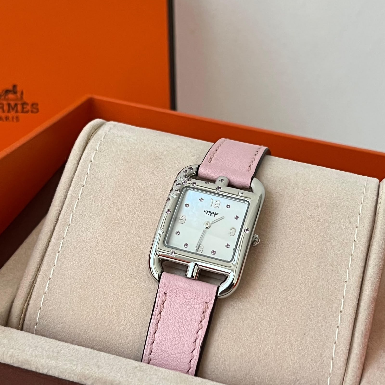Hermes Cape Cod PM Rose Sakura With Diamond Complete Set