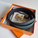Hermes Belt 32 mm Graphite/Vert Fonce Gold Hardware Complete Set