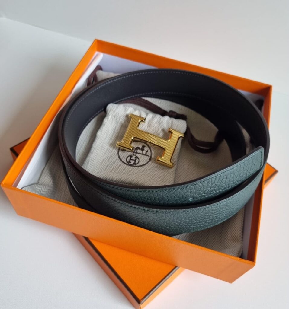Hermes Belt 32 mm Graphite/Vert Fonce Gold Hardware Complete Set