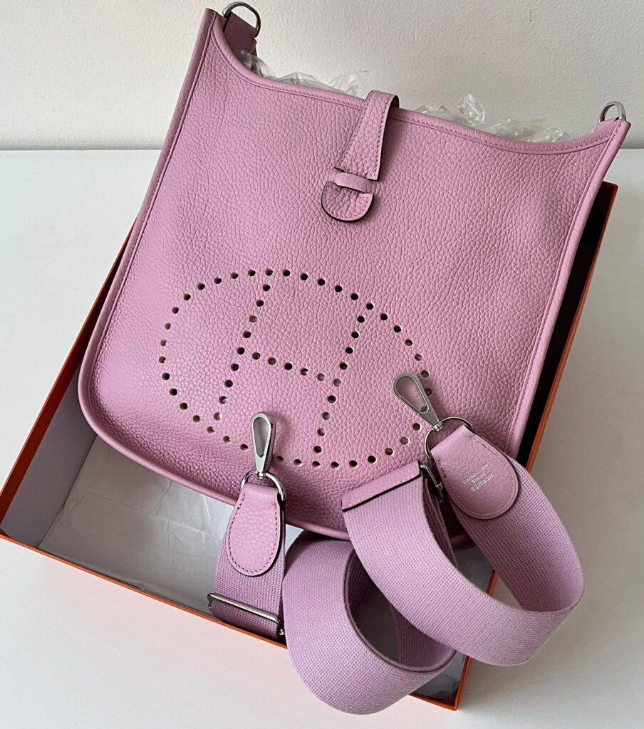 Hermes Evelyne PM Mauve Sylvester Clemence Palladium Hardware