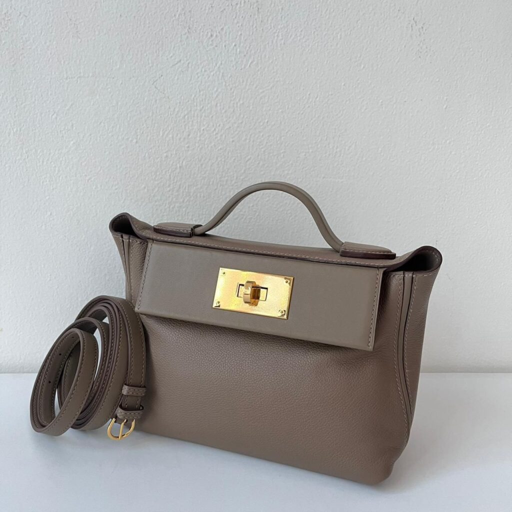 Hermes Mini 2424 Etoupe Evercolor Gold Hardware