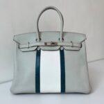 Hermes Birkin 35 Club Gris Perle/Blanc/Mykonos Lizard Togo Palladium