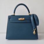 Hermes Kelly 25 Blue Colvert Epsom Sellier Gold Hardware