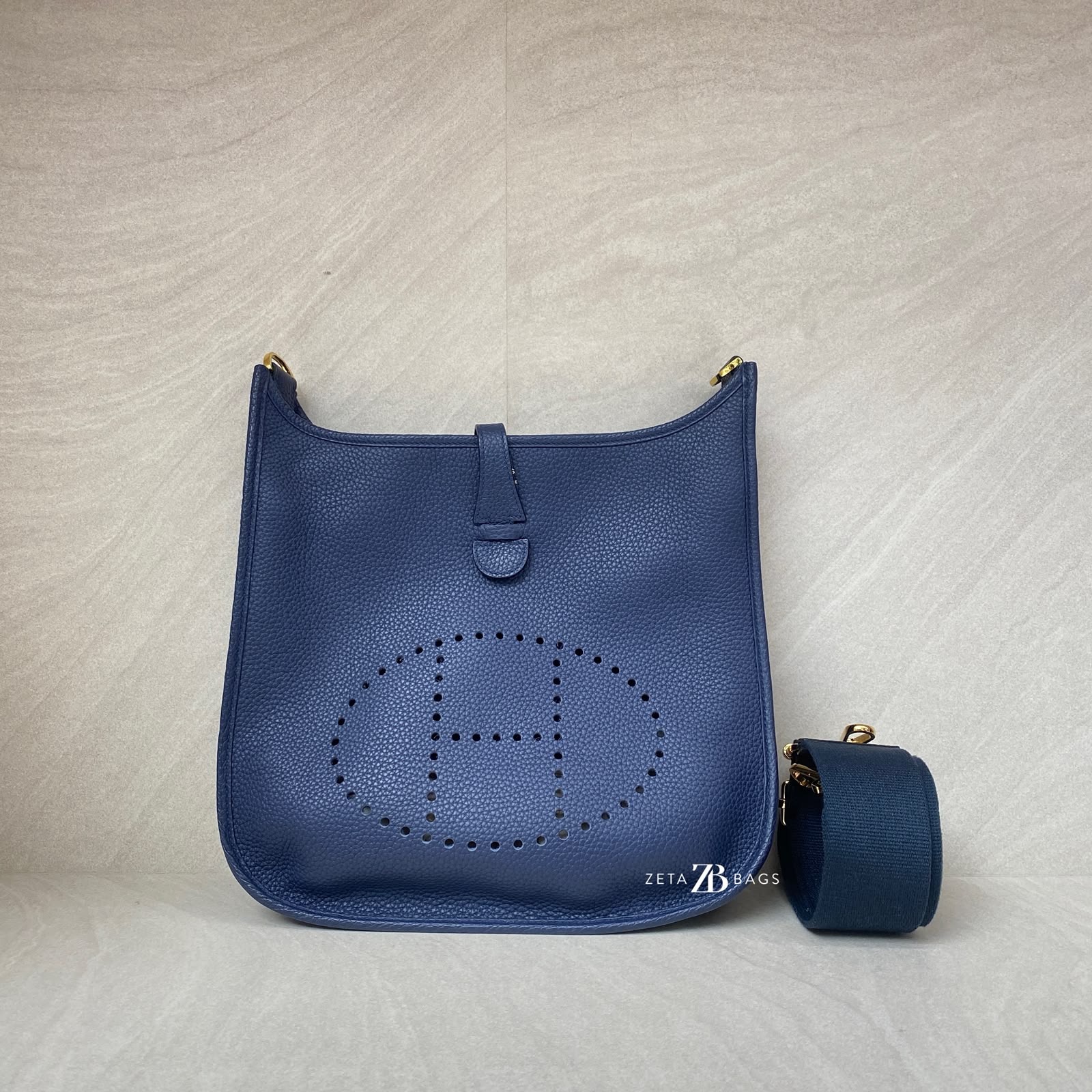 Hermes Evelyne PM 29 Clemence Bleu Sapphire GHW