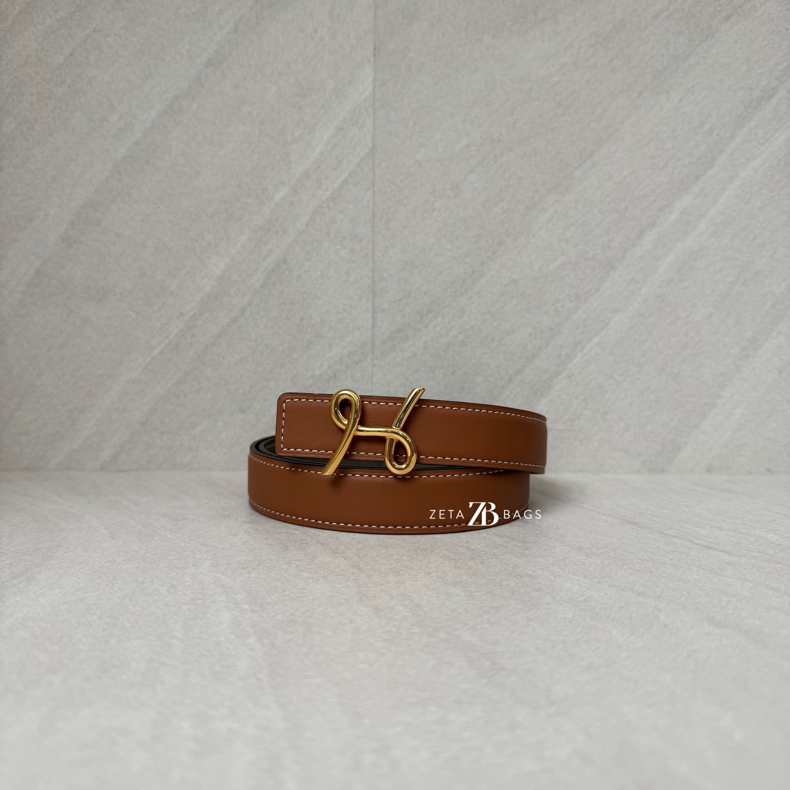 Hermes H Cursive Belt Veau Epsom Gold/Etoupe