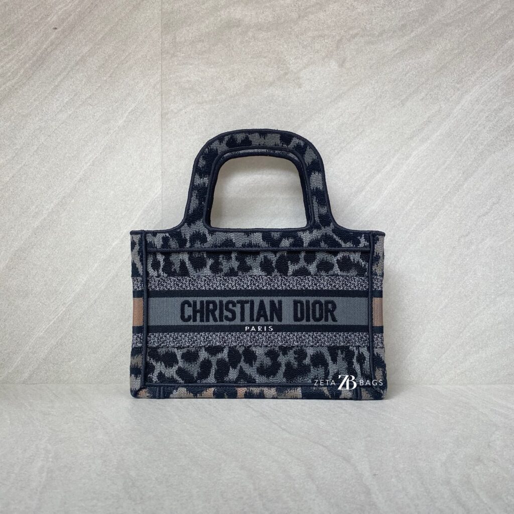 Dior Mini Book Tote Leopard Canvas Grey