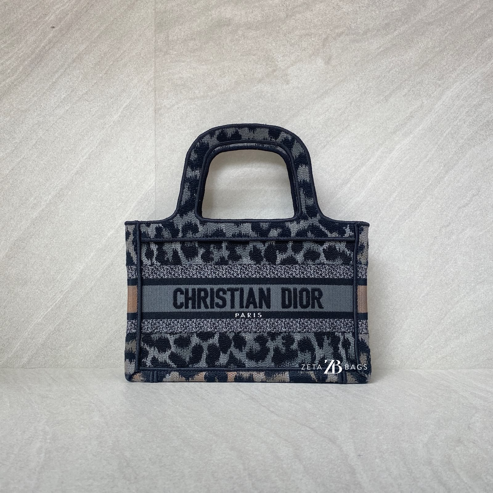 Dior Mini Book Tote Leopard Canvas Grey