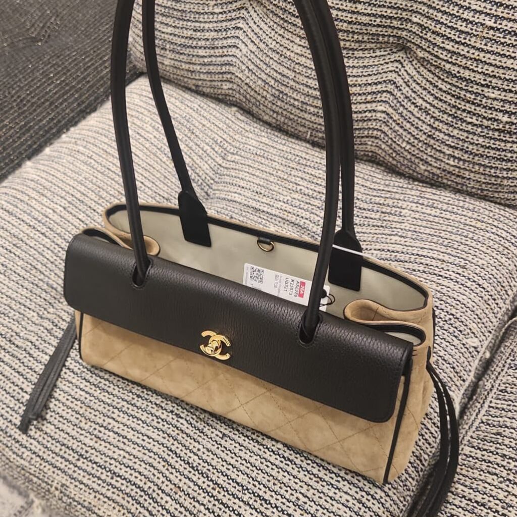 Chanel East West Small Tote Black Grained Calfskin/Dark Beige Suede Gold Hardware