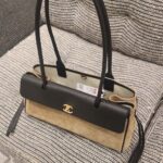 Chanel East West Small Tote Black Grained Calfskin/Dark Beige Suede Gold Hardware