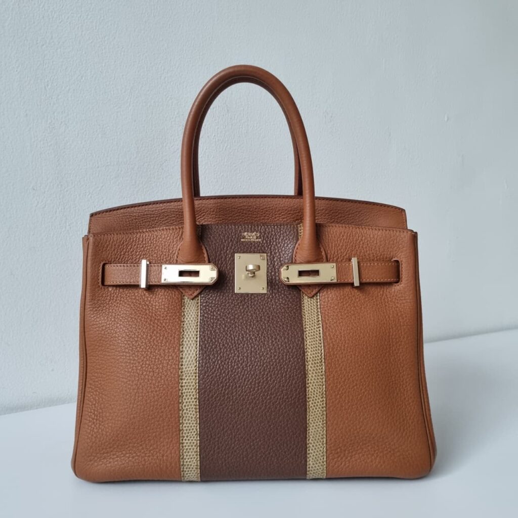 Hermes Birkin 30 Club Gold/Maroon D Inde/Ficelle Lizard Gold Hardware