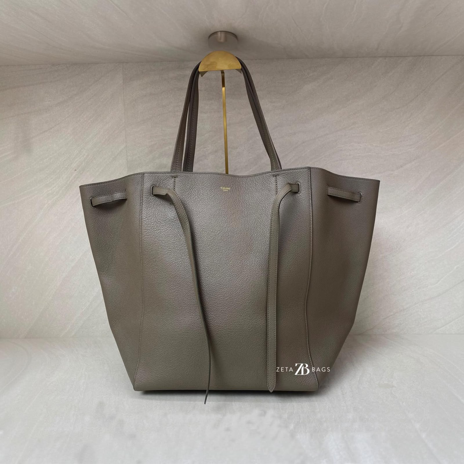 Celine Cabas Phantom Tote Grained Dark Taupe GHW