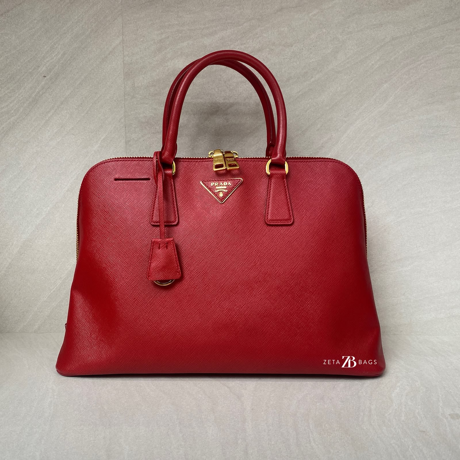 Prada Top Handle Bag Saffiano Lux Fuoco