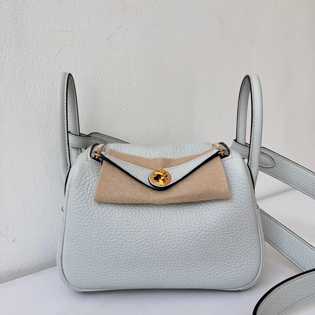 Hermes Mini Lindy Gris Patin Clemence Gold Hardware