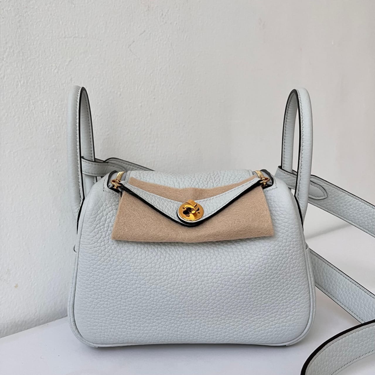Hermes Mini Lindy Gris Patin Clemence Gold Hardware