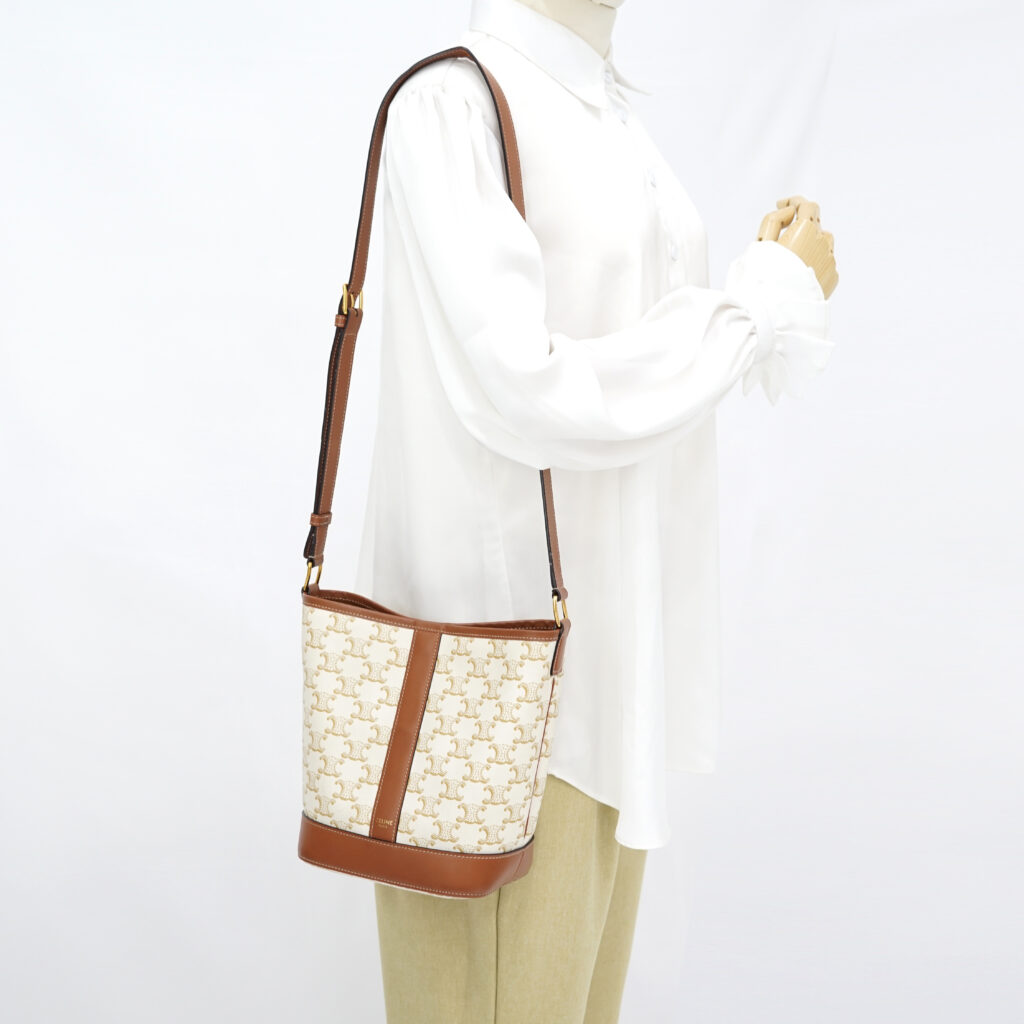 Celine Triomphe Small Bucket White Tan GHW