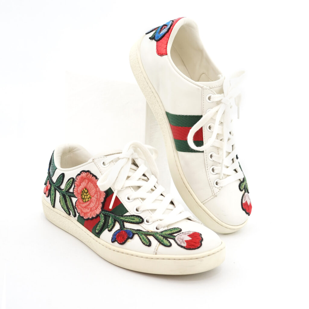 Gucci Ace Sneakers White Floral Emboidered