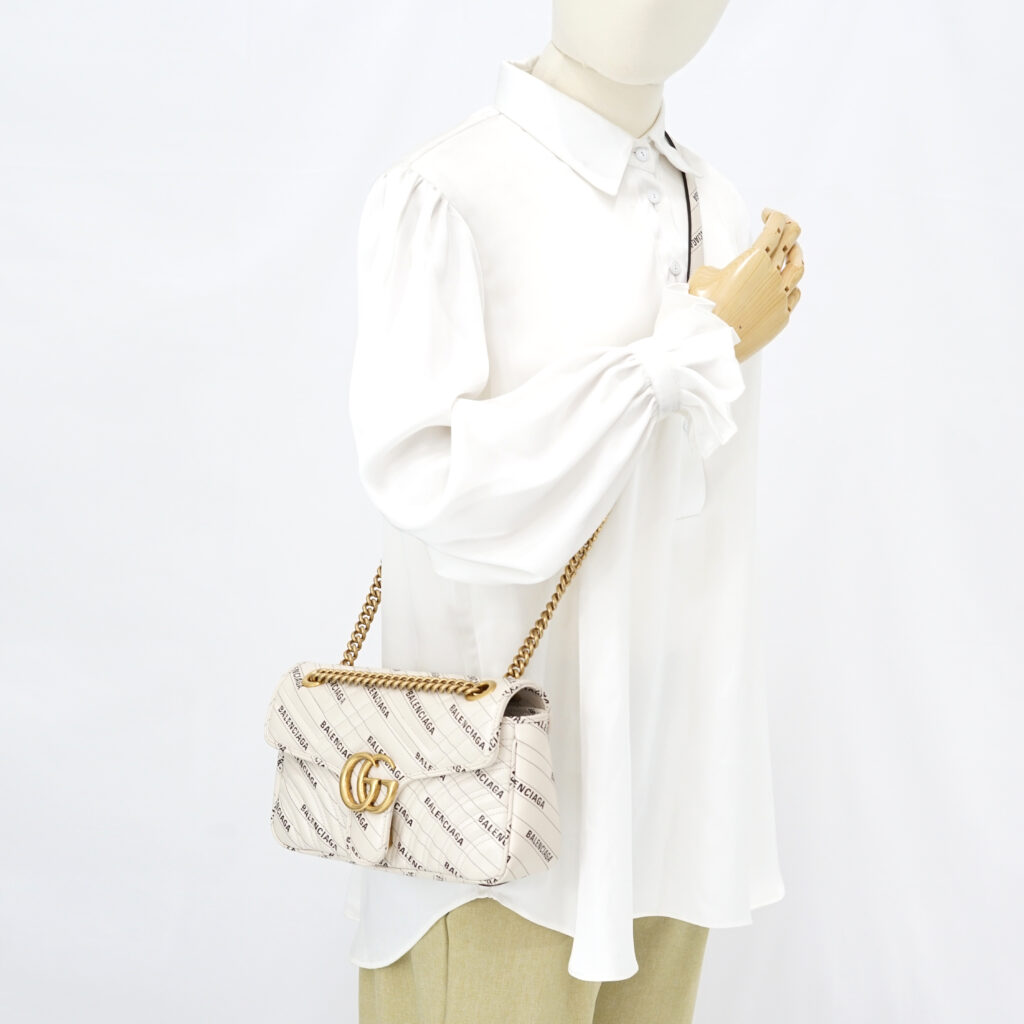 Gucci Marmont Flap Small X White Balenciaga Logo GHW