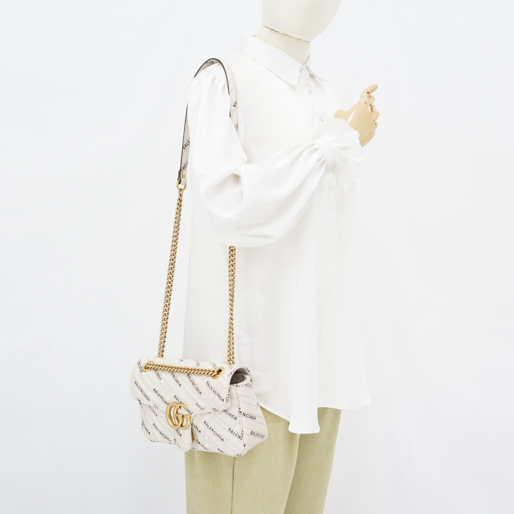 Gucci Marmont Flap Small X White Balenciaga Logo GHW