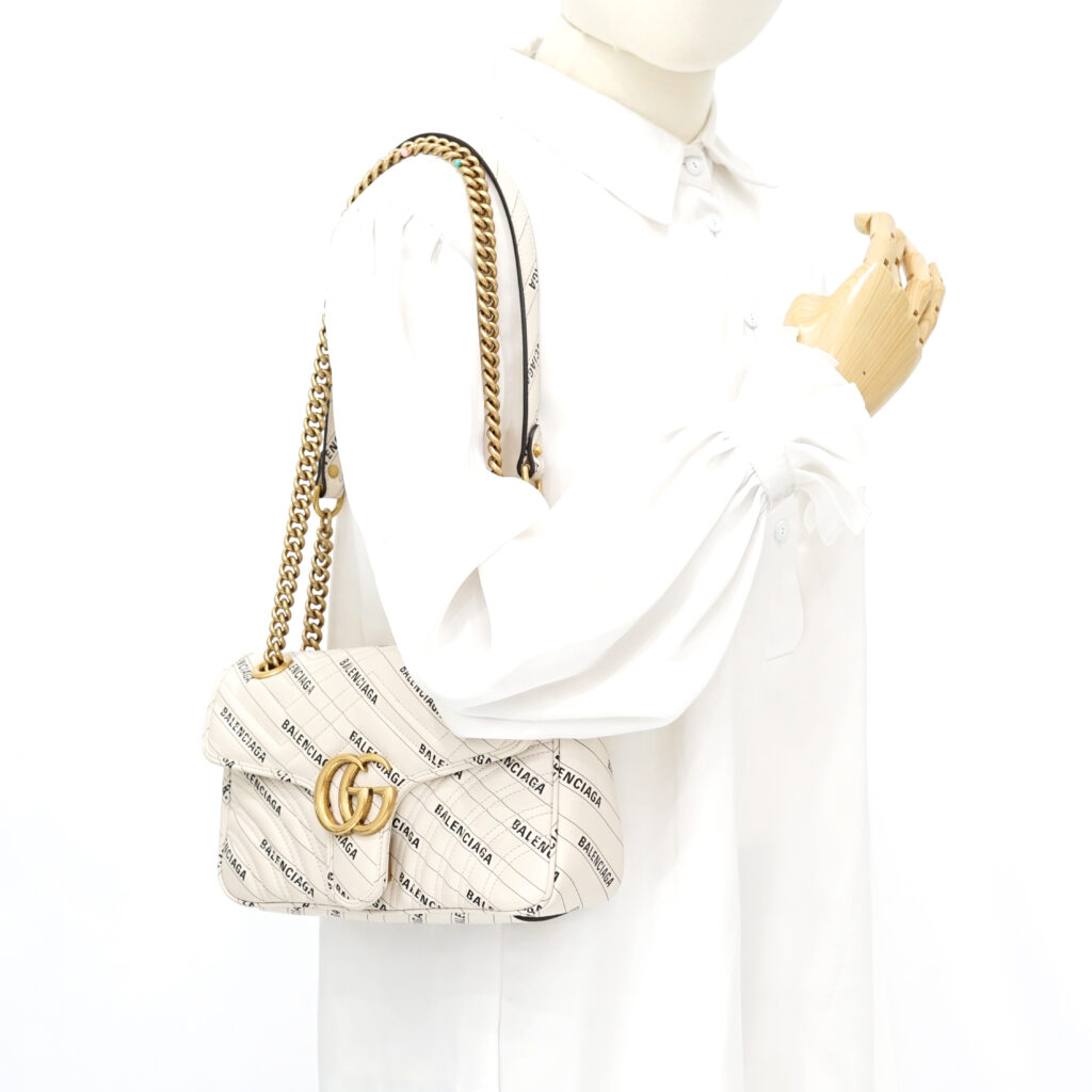 Gucci Marmont Flap Small X White Balenciaga Logo GHW