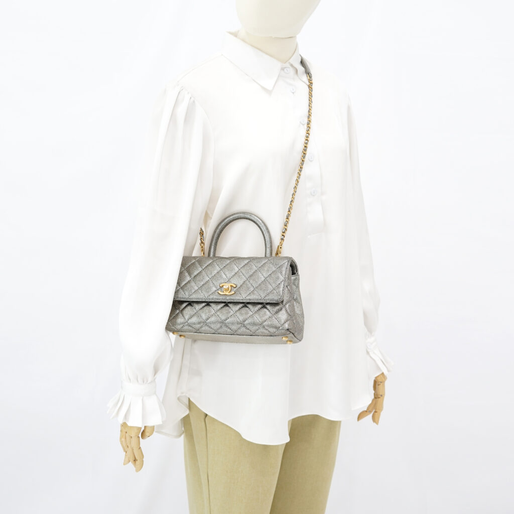 Chanel Small Coco Handle Caviar Metallic Silver GHW