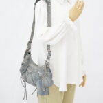 Balenciaga Small Le Cagole Blue Distressed Denim Crystal SHW